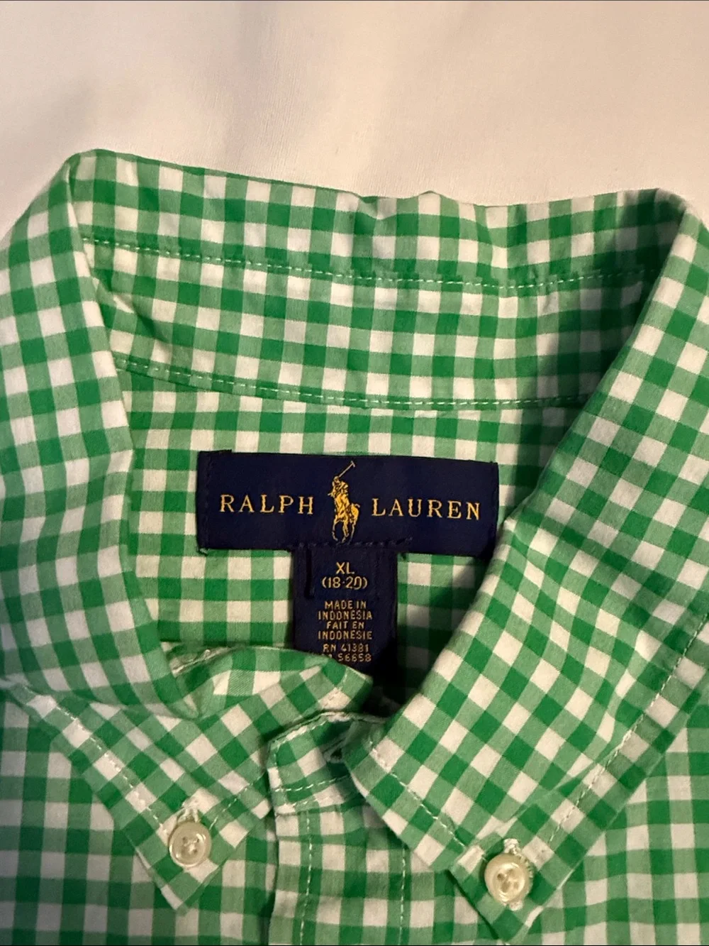 Ralph Lauren Green & White Gingham Short Sleeve Button-Down